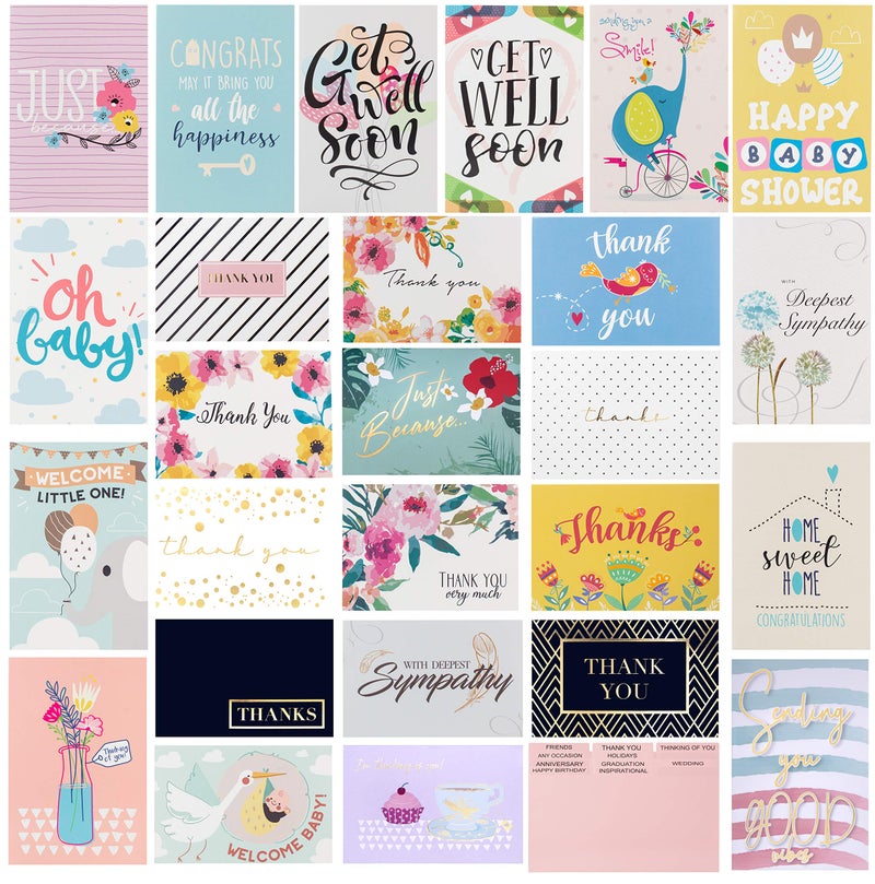 Bargain Paradise 100 All Occasion Greeting Cards- 100 Eye Catching Designs with Greeting Card Organizer Box- Friendship, Anniversary, BFF, Thank You, Wedding Cards & More- 4 x 6 inches with 100 Envelopes - Image 3